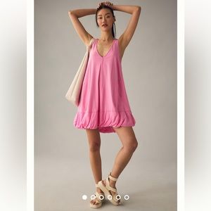 Anthropologie- Daily Practice- Racer Back Dress with Bubble Hem, Pink, Size L